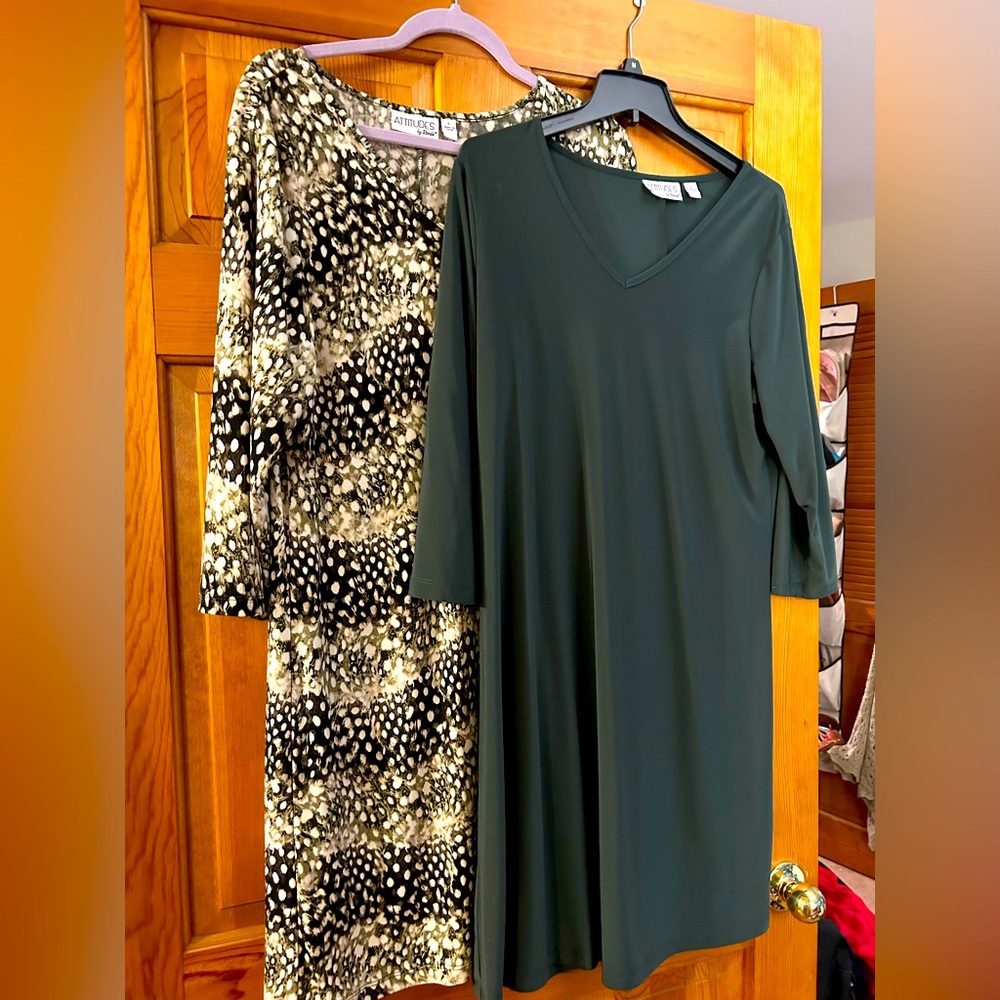 Set of two v neck dresses- one print/one solid